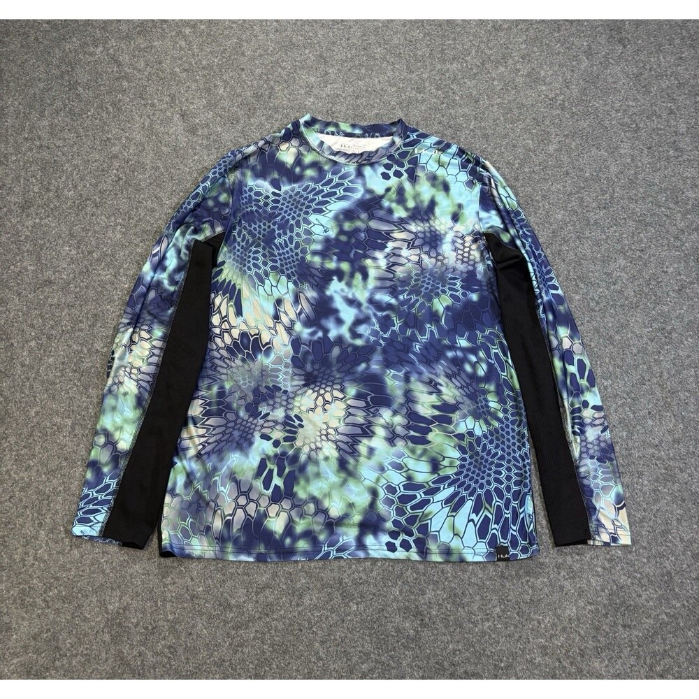 Huk Shirt Men's Sz Large Performance Fishing Blue Marine Pattern Long Sleeve